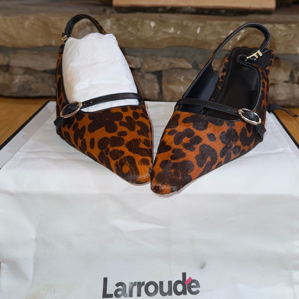 LARROUDE Ines Leopard Print Slingback Kitten Heels